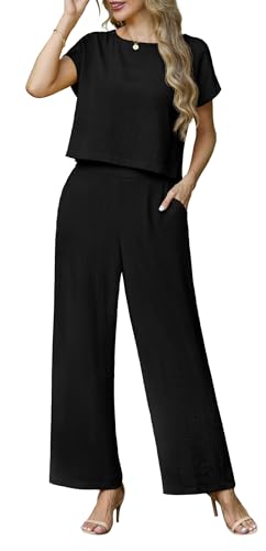 Lepunuo Women Summer 2 Piece Sets Cap Sleeve Crop Top Flowy Wide Leg Pants Matching Lounge Set Vacation Beach Travel Outfits