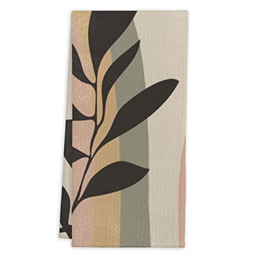 Abstract Boho Rainbow Botanical Leaf Kitchen Towels Tea Towels, 16 X 24 Inches Cotton Modern Dish Towels Dishcloths,Dish Cloth Flour Sack Hand Towel For Farmhouse Kitchen Decor,Boho Lovers Gifts #TOP19