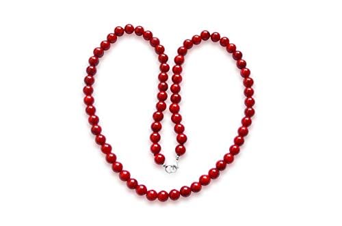 Collana in corallo rosso naturale – Perle tonde 3 mm, 43 cm, Chiusura a moschettone in argento 925