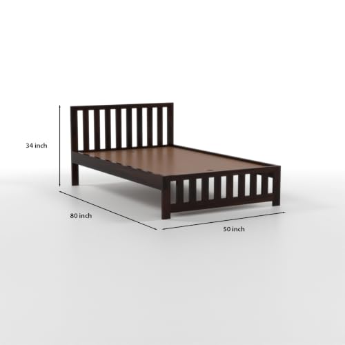 Image of Solid Sheesham Wood Single Size Bed Without Storage | Contemporary Wooden Single Cot with Slatted Headboard & Footboard | Strong Wooden Divan Bed for Bedroom (Walnut Finish)