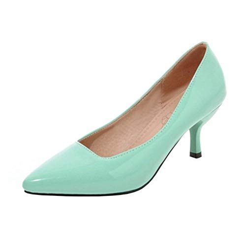 LUXMAX Women Kitten Heel Pointed Toe Pumps Patent Leather Slip On Court Shoes