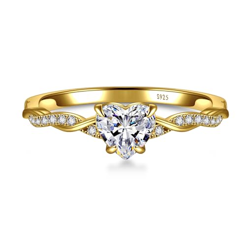 1.25ct Womens Heart Promise Ring, 925 Sterling Silver Heart Cut Created Emerald/Sapphire/Amethyst/Ruby/Cubic Zirconia/Opal Twisted Vine Engagement Ring for Women Size 5-102