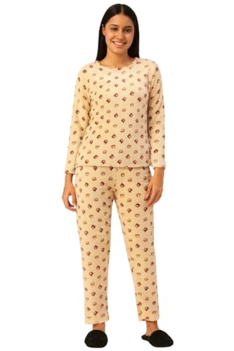 Image of CAMEY Women's Printed Full Sleeve Round Neck /V-Neck Top and Pajama Pants with Pockets