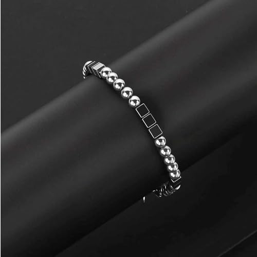 Pulsera masculina de acero inoxidable con ágata negra miniatura 4