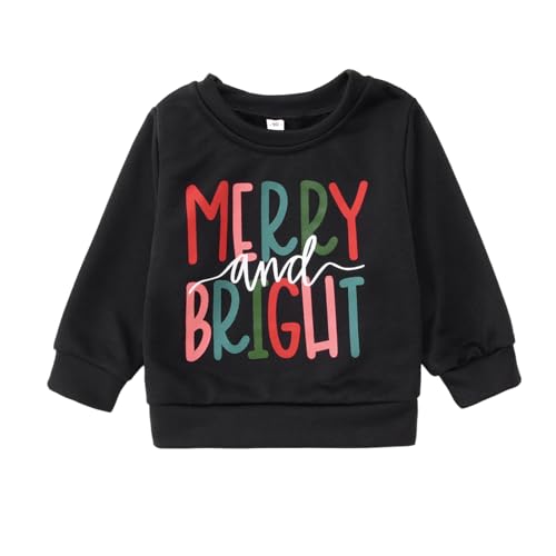 Toddler Boy Girl Christmas Sweatshirt Kid Merry And Bright Letter Shirt Baby Long Sleeve Crewneck Pullover Top