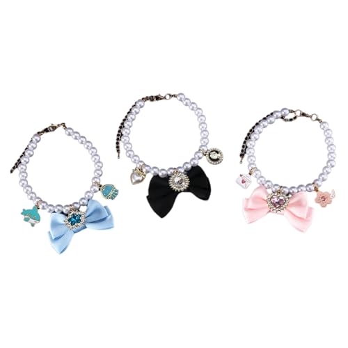 Collier perles pour chat et petit chien avec breloque strass