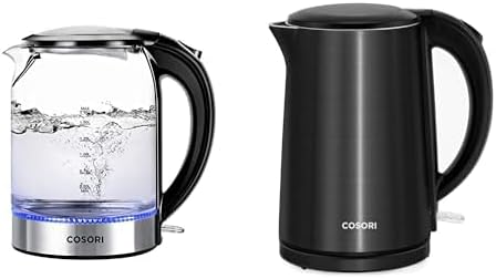 Bundle of COSORI Speed-Boil Electric Tea Kettle CO171 Transparent + COSORI Cool-Touch Double Wall Stainless Steel Electric Kettle SE151 Black