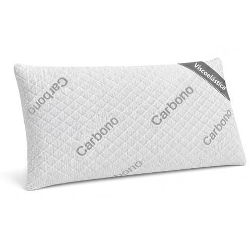 ACCRUX-Almohada Viscoelástica de Carbono Perforado con núcleo 100% Viscoelástico con Funda Stretch Extraíble. Antialérgica, Transpirable, Suave, Ergonómica y Máximo Confort. (80 cm)
