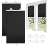 Moukeren 2 Pcs Black Blackout Roller Shades with 6 Suction Cups, 49" x 15.8" No Drilling Retractable Portable Window Blinds, Removable Temporary Blackout Shades for Home Office Bedroom Balcony
