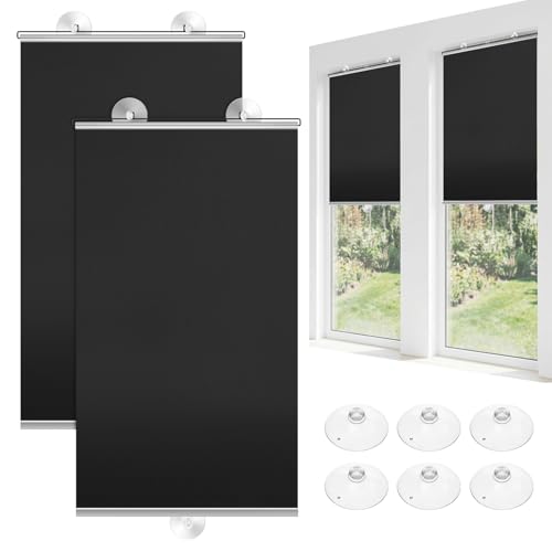 Moukeren 2 Pcs Suction Cup Window Blackout Roller Shades,Bla