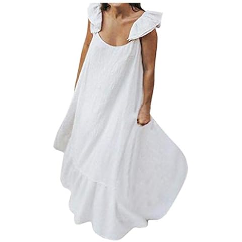 OverDose mujer vestidos Lino Casual Holgado De Novia Fiesta Playa Vestidos Mujer Verano 2020 Talla Grande 5XL Color Solido Ropa Cover