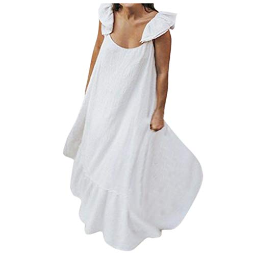 OverDose mujer vestidos Lino Casual Holgado De Novia Fiesta Playa Vestidos Mujer Verano 2020 Talla Grande 5XL Color Solido Ropa Cover