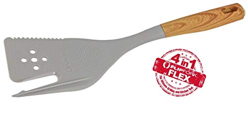 FLIPFORK 4-n-1 NYLON (not for grilling) Multi Cooking KITCHEN Utensil with Spatula, Fork, Dicer, Herb Grinder- Works On All Stoves and Griddles (WHITE OAK)