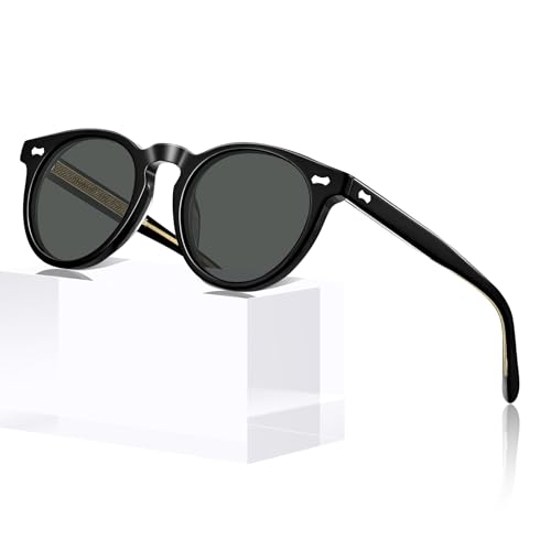 CARFIA Retro Acetate Polarized Sunglasses for Men UV Protection, Fashion Vintage Round Sunnies with Gold Filigree CA5506