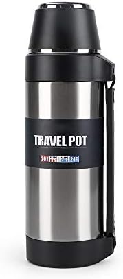 Stainless Steel Thermos with Cup – 51 oz Double-Wall Vacuum Insulated Water Bottle for Travel – Large Coffee Thermoses with Handle – Keeps Liquid Hot or Cold, Leak Resistant,Silver