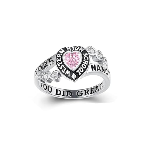 Anillos de graduación personalizados para la escuela secundaria, regalos de graduación para ella, anillo de clase 2026 con piedra natal de corazón, anillos de graduación personalizados para mujeres