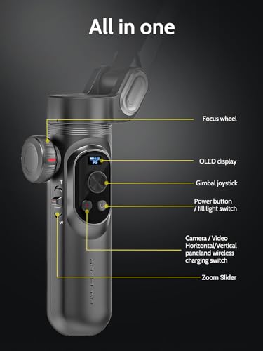 Image of AOCHUAN 3-Axis Gimbal Stabilizer for Smartphone w /RGB Magnetic Fill Light Phone Gimbal for iPhone /Android Foldable iPhone Stabilizer w /Upgraded Face Tracking Vlog Recording-Smart X Pro Kit