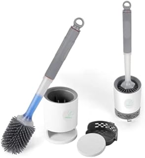 Silicone Toilet Brush with Soap/Detergent Dispenser, Upgraded 2023 Model, (BRITISH COMPANY) Bathroom Bristles and Holder, Magic Sprayer Antibacterial dispensing, Wall or Standalone, refillable