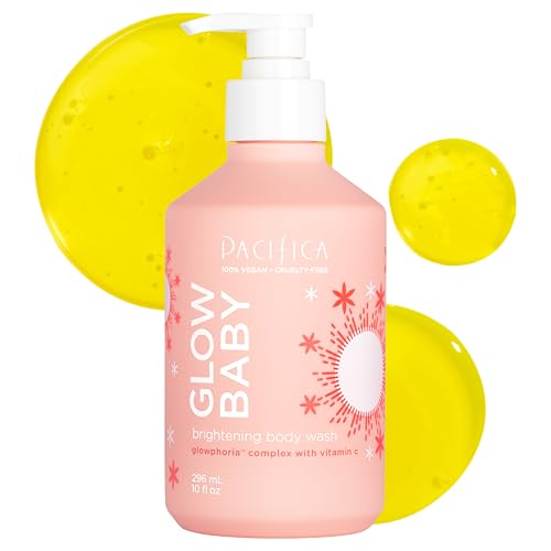 Pacifica Glow Baby Brightening Body Wash – Vitamin C & AHA Exfoliating Body Wash for Glowing Skin, Moisturizing Daily Shower Gel for Dull Dry Skin, Niacinamide & Kakadu Plum, Vegan, 10 oz