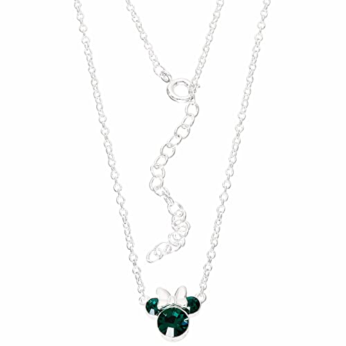 Disney Minnie Mouse Birthstone Jewelry, May Birth Month Pendant Necklace, Silver Plated, Emerald Green Crystal #TOP3