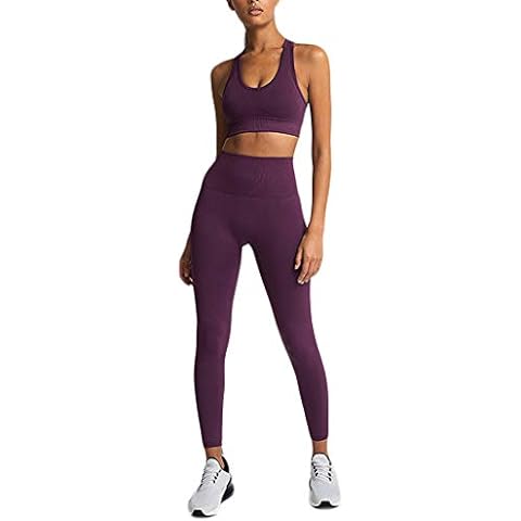 Whycat Women's Sportswear 2 Piece Tracksuit Vest Crop Top Leggings Racer Back Stretch-Fit Yoga Jogging Gym Wear Set Fitness Training Outfit(Purple,8) Cover