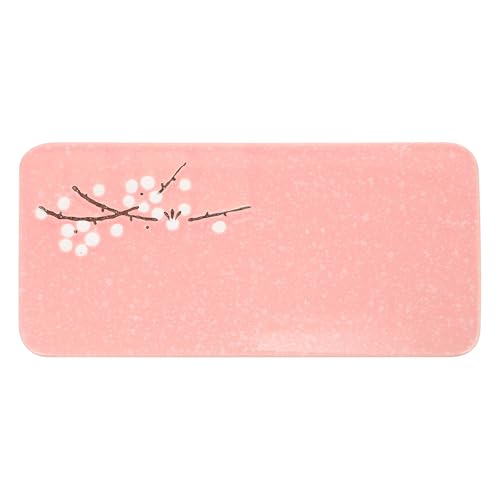 Plato rectangular de cerámica rosa para sushi miniatura 1