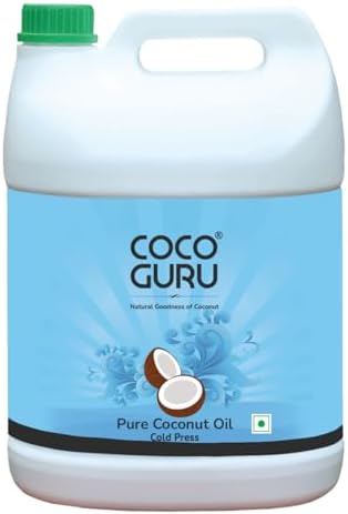 Cocoguru Cold Pressed Coconut Oil - Can 5 kgs (5.5 Litres) | Edible Coconut Oil | For Cooking, Deep Frying, Hair, Skin, Baby Massage & Oil Pulling | Pure & Unrefined, Natural, Double Filtered | Keto Diet