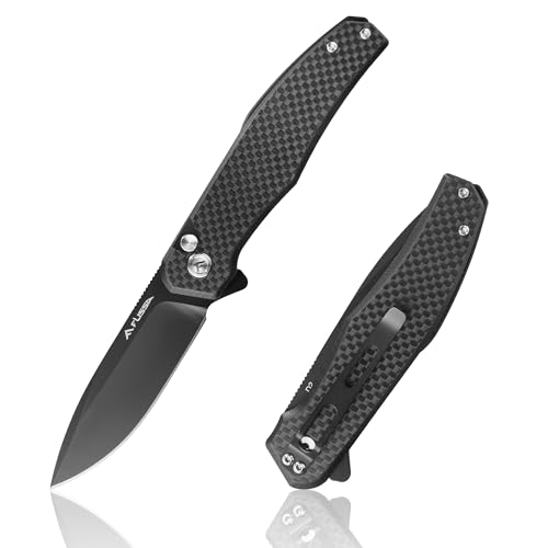 FLISSA Folding Pocket Knife, 4.5" G10 Handle EDC Knife with D2 Steel Blade, Button Lock and Pocket Clip, Camping Knives for Men Women, Uesd for Outdoor and Camping (Black) Button Lock Black