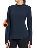 baleaf Women's Thermal Shirts Fleece Lined Tops Long Sleeve Mock Neck Cold Weather Running Workout Gear Pocket Thumbhole Navy XL