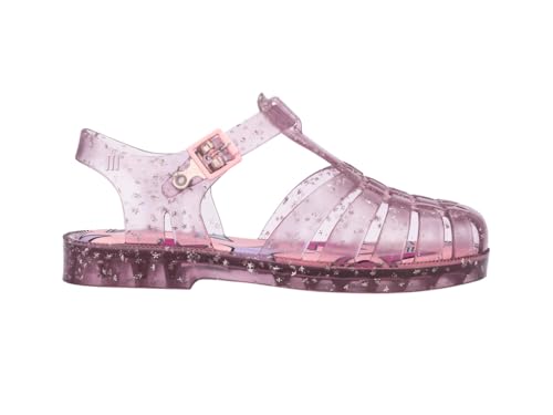 Mini Melissa Possession Fisherman Jelly Sandal for Toddlers and Girls – Adjustable Buckle Summer Sandals, Waterproof, Bubblegum Scent, Comfortable Beach, Play and Dress Shoes, Shiny Elements, Glitter Pink, 10