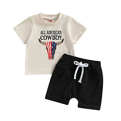Image of YINGISFITM Toddler Baby Boy Clothes Letter Short Sleeve T Shirt Top Boys Shorts with Pocket Cute Summer Outfit 2Pcs Set