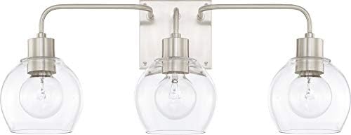 HomePlace by Capital Lighting 120031BN-426 Tanner Urban/Industrial Clear Glass Bathroom Vanity Wall Light, 3-Light 300 Total Watts, 10" H x 25" W, Brushed Nickel