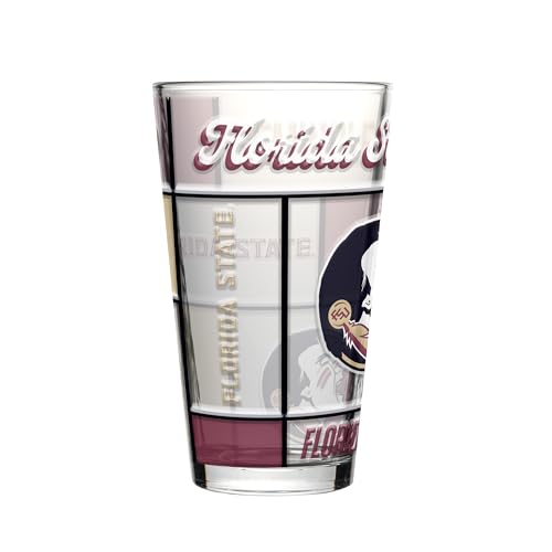 Image of Logo Brands NCAA oz Stained Glass Pint Glass - 3D Embossed Logo & Bold Team Colors - Durable Sports Fan Beer Glass for Home, Bar & Tailgates