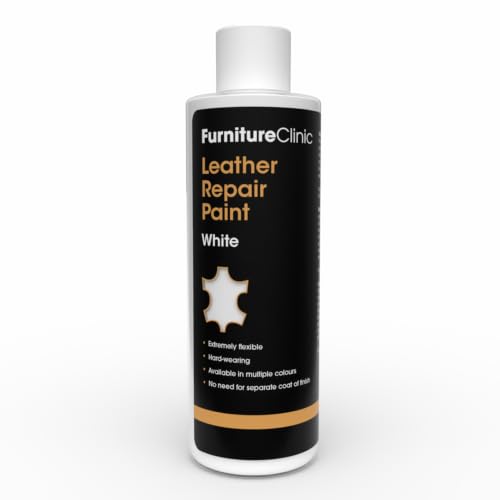 Image of Furniture Clinic Leather Repair Paint | 2-in-1 Seal and Color | Use on Scratches, Tears, and Holes in Car Seats, Furniture | Quick and Easy Leather Repair Kit for Furniture (White, 250ml / 8.5oz)
