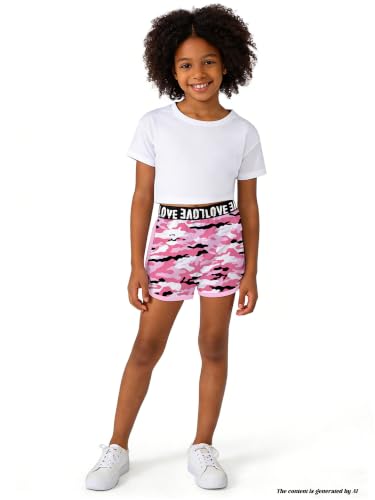 Image of Betusline Girls Summer 2 Piece Outfits,Kids Short Sleeve Crop Top & Shorts Set with Side Pockets