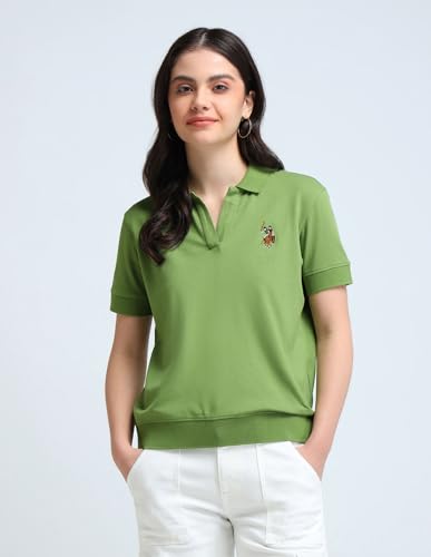 Image of U.S. Polo ASSN. Women's Cotton Solid Loose Fit Polo Shirt