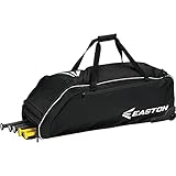 EASTON E610W Bat & Equipment Wheeled Bag | Baseball Softball | 2020 | Black | 4 Bat Compartment | Vented Pockets - Minimize Odor & Quick Dry | Removable Shoe Pocket | Lockable Pockets | Fence Hook