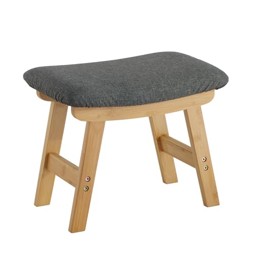 Foot Stool Ottoman Foot Rest Under Desk,Small Stool for Living Room, Bedroom and Kitchen (Natural Legs - Gray Stool Surface)