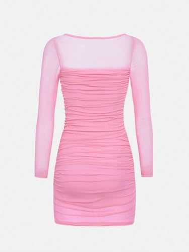 Verdusa Teen Girl's Bodycon Dress Mesh Long Sleeve Square Neck Dress Party Graduation Dress4