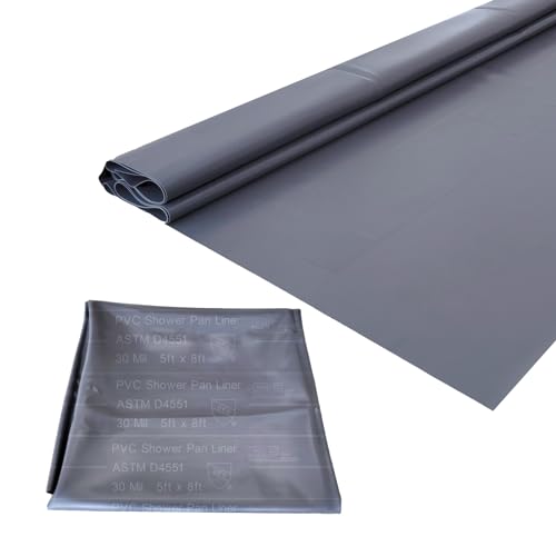 Torcia SINGFORM 30 mil Thickness 5' x 8' Shower Pan Liner | PVC Waterproofing Membrane Shower Pan & Base Sheet for Bathroom and Kitchen, Utra Durable, Grey