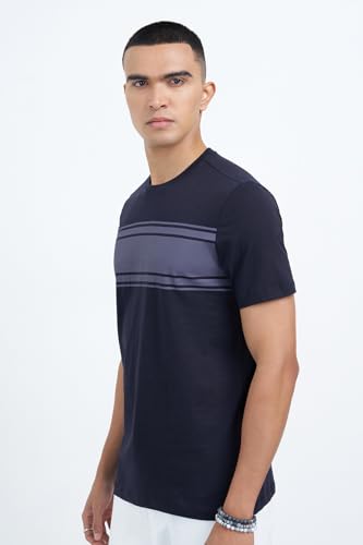Image of 7 Alt by Pantaloons Men's 100% Cotton T-Shirt | Slim Fit | Round Neck | Half Sleeve