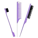 3pcs Hair Dressing Stylings Tools, Teasing Brush Stainless Steel Rat Tail Comb Edge Control Hair Brush for Back Brushing, Combing, Braiding, Slicking Hair for Women