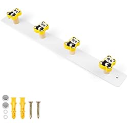 WJUAN Colgador de Pared, Hecho de Hierro de Madera Duradero, Perchero de Pared con 4 Lindos Ganchos, Perchero de Pared para Colgar Ropa, Bolsos y Toallas