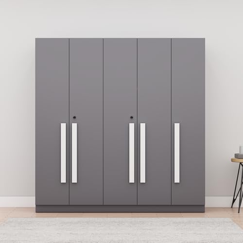 Image of Bniture 5 Door Wardrobe for Bedroom with Lockable Door & Hanging Space | Almirah for Clothes with Elevated Bottom Base | Wardrobe for Storage Cupboard | 3 Years Warranty (Slate Grey, 5 Door)
