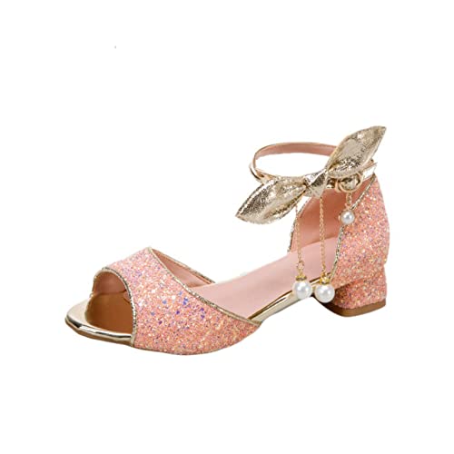 Chyjoey Toddler Girl Sandals Ankle Strap Peep Toe Summer Dress Shoes Sequins Pearls Buckle Low Heel Easter Sandal Pumps #TOP3