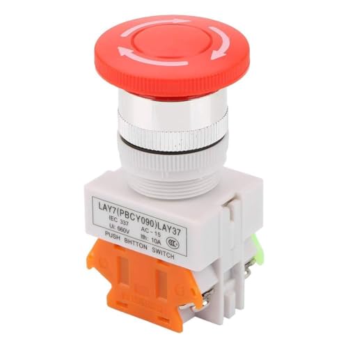 Agatige Interruptor Pulsador Momentáneo de 22mm, Interruptor Pulsador de Parada de Emergencia Auto-bloqueante, Interruptor Pulsador de Seta de Parada de Emergencia, Interruptor Pulsador de Tapa