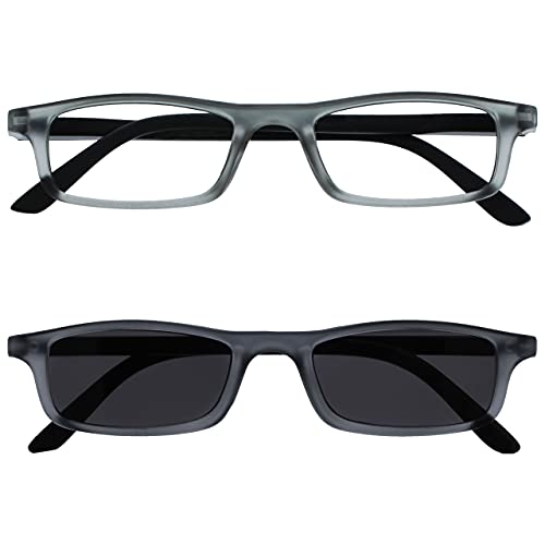 The Reading Glasses Company La Société Lunettes De Lecture Matt Gris Noir Léger Confortable Lecteurs Avec Correspondant Lecteur De Soleil Valeur Double Pack UV400 Femmes Hommes UVRPK017 +1,00 Cover