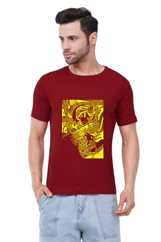 Image of Caseria Men's Cotton Printed T-Shirt -Krishna Kamadhenu | 100% Cotton | Half Sleeves | Regular Fit | Printed | Round Neck | Graphic T Shirt