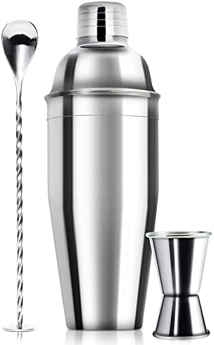 24oz Cocktail Shaker Bar Set - Professional Margarita Mixer Drink Shaker and Measuring Jigger & Mixing Spoon Set - Professional Stainless Steel Bar Tools Built-in Bartender Strainer for Martini Kit