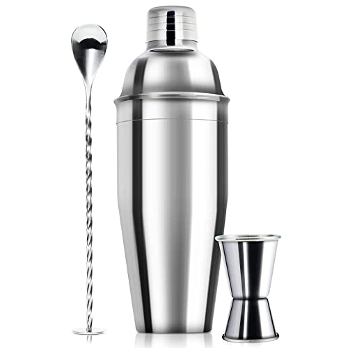 WPHUAW 24oz Cocktail Shaker Bar Set-Professional Margarita Mixer Drink Shaker and Measuring Jigger & Mixing Spoon Set-Professional Stainless Steel Bar Tools Built-in Bartender Strainer for Martini Kit
